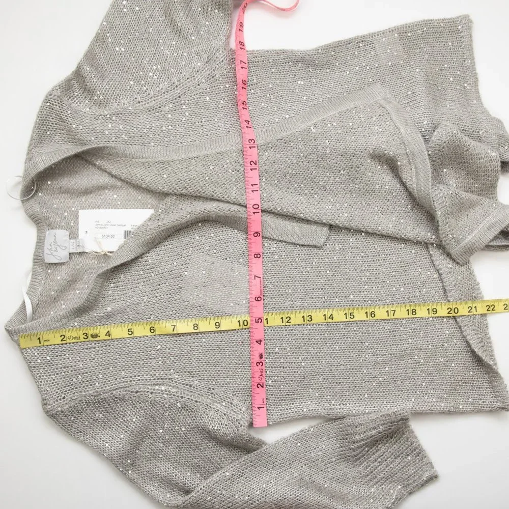 John & Jenn Oscar Cardigan Knit Sparkle Cardi Sequin Mohair Grey Size Large New - Picture 6 of 6